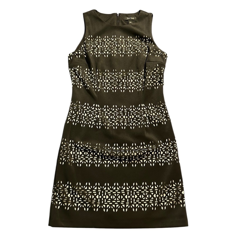 White House Black Market Laser Cut Sheath Dress Black Sleeveless Size 6